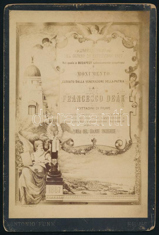 1887 ...Monumento ... a Francesco Deák, keményhátú fotó, 19×13 cm