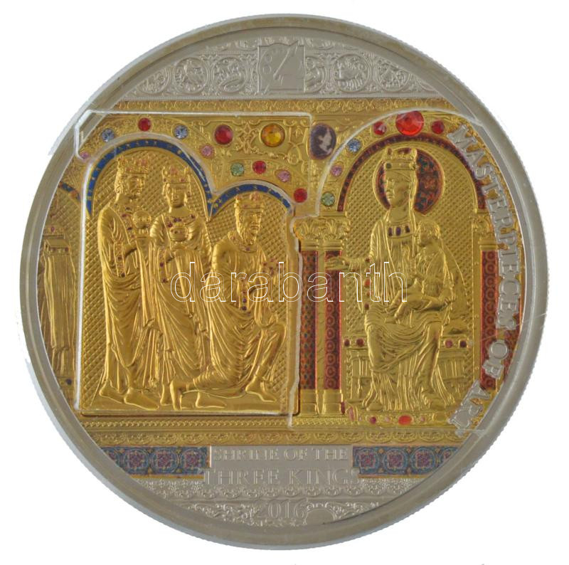 Cook-szigetek 2016. 20$ Ag kivehető Au érmével, 'II. Erzsébet / Három királyok ereklyetartó', '308'-as sorszámmal (Au: 7,09g/0.999, Ag: 93,3g/0.999) T:1- (PP) Cook Islands 2016. 20 Dollars Ag with removable, 'Elizabeth II / Shrine of the