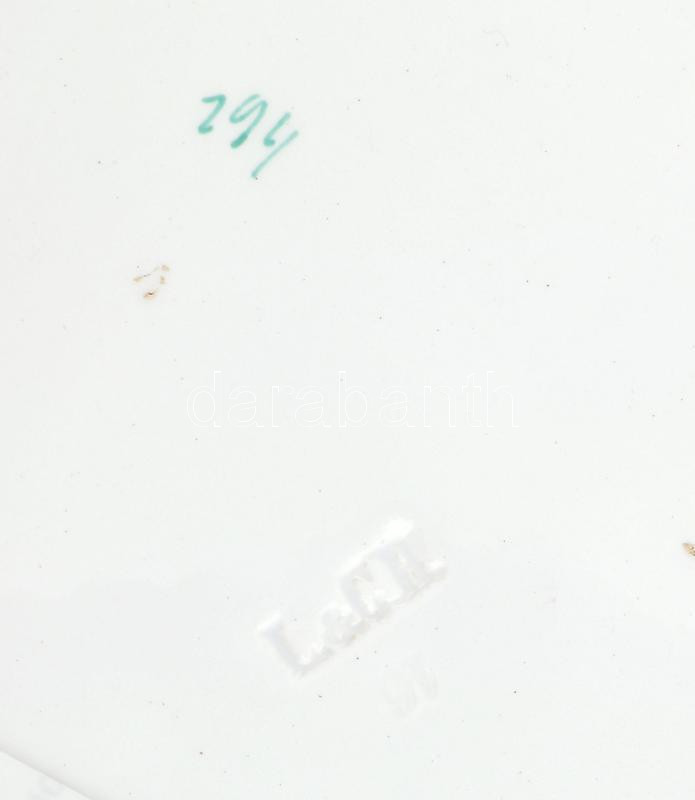 Antik kézzel festett népi fajansz tányér, jelzett: České Budějovice L&CH Hardtmuth, kopott, d: 23,5 cm - Image 2