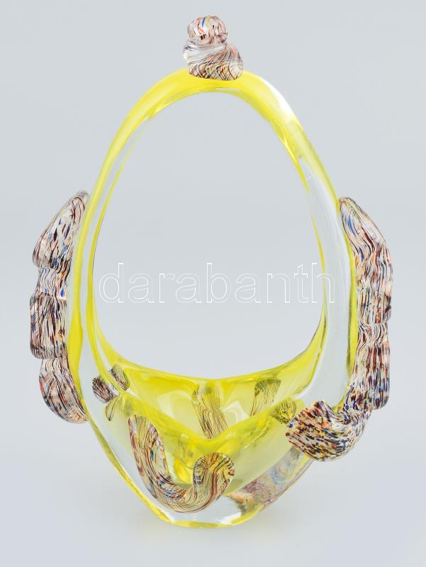 Murani üveg kosár, jelzés nélkül, hibátlan, m: 18,5 cm