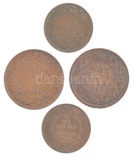 Brit-India 1904. 1/2P bronz 'VII. Eduárd' + 1907. 1/12A bronz 'VII. Eduárd' + 1915. 1/2P bronz 'V. György' + 1919. 1/12A bronz 'V. György' T:2,2- British India 1904. 1/2 Pice bronze 'Edward VII' + 1907. 1/12 Anna bronze 'Edward VII' + 1915.