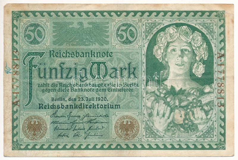 Németország / Weimari Köztársaság 1920. 50M (3x) T:III Germany / Weimar Republic 1920. 50 Mark (3x) C:F Krause P#68 - Image 3