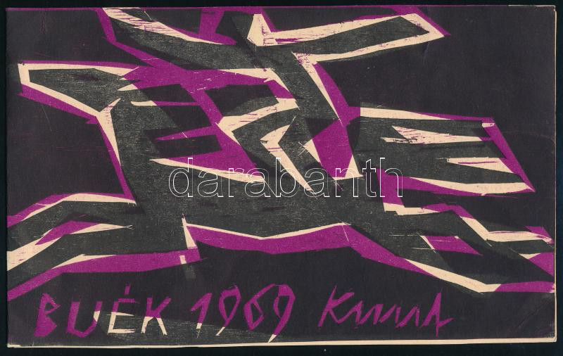 Kunt Ernő (1920-1994): BUÉK, 1969. Linómetszet, papír, jelzett a metszeten. 15x24 cm