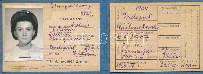 1969 Hungarocoop vállalat arcképes igazolványa