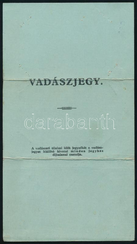 1942 Vadászjegy tábornok részére, fénykép nélkül - Image 2