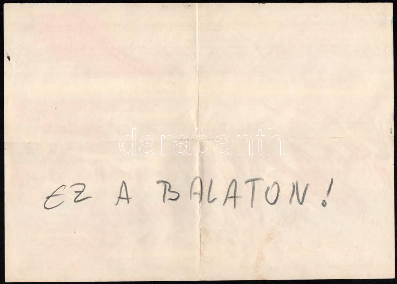 Kunt Ernő (1920-1994): Ez a Balaton! Kréta, papír, jelzés nélkül, hátoldalán autográf felirattal, hajtásnyommal, 21x30 cm - Image 2