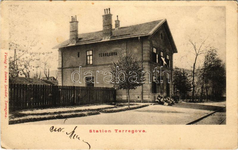 Teregova, Terregova; Station / vasútállomás. Bonna Sándor kiadása / railway station (Rb)