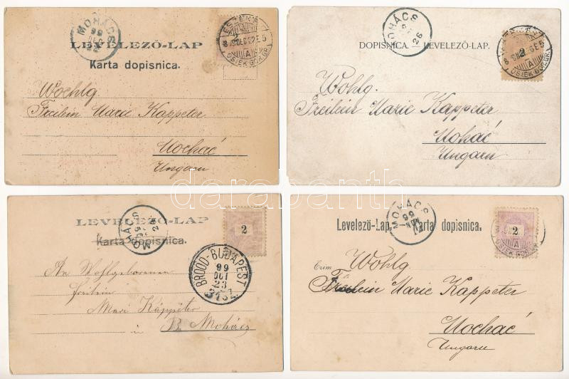 1899 (Vorläufer) Eszék, Essegg, Osijek; 4 db régi hosszú címzéses képeslap / 4 pre-1900 postcards - Image 2