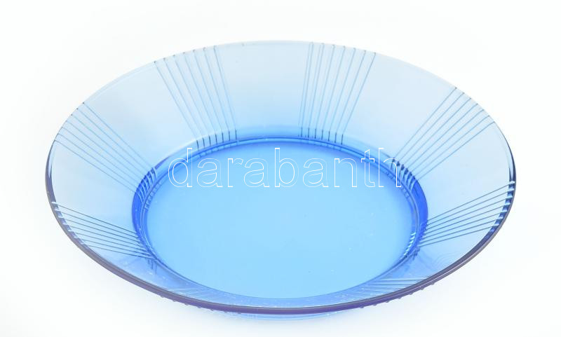Kék üveg kínáló, hibátlan, d: 34 cm