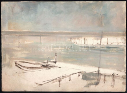 Csavlek András (1942- ): Balatonpart. Akvarell, papír, jelzés nélkül, 27,5x38 cm