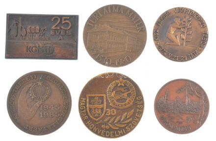 Vegyes 6 darabos bronz emlékérem és plakett tétel, közte Garamkeszi János (1936-) 1980. 'Túri alma mater 1530-1980' egyoldalas bronz emlékérem (70mm) T:1-,2