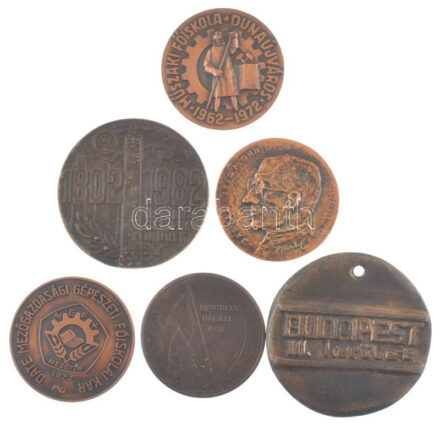 Vegyes 6 darabos bronz emlékérem tétel, közte DN 'Nyugdíjas Baráti Kör' kétoldalas bronz emlékérem (60mm) T:1-