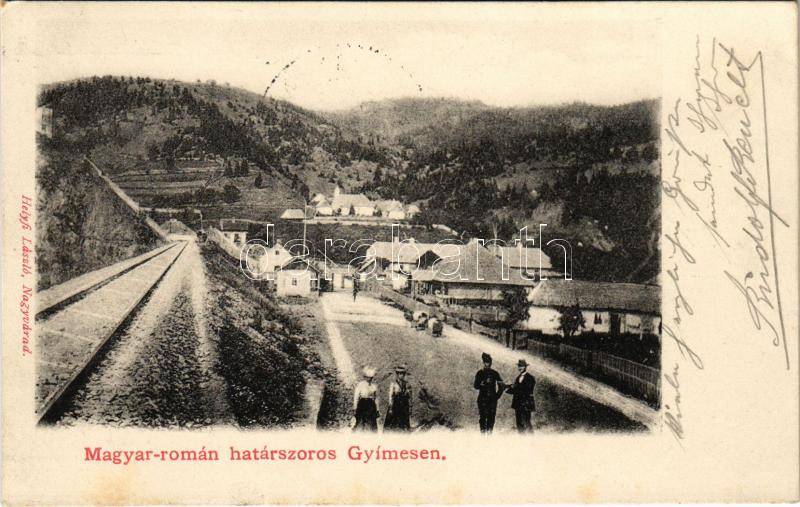 Gyimes, Ghimes; Rákóczi várrom, magyar-román határ, vasútvonal, határőrök / castle ruins, Hungarian-Romanian border, border guards, railway line (EK)