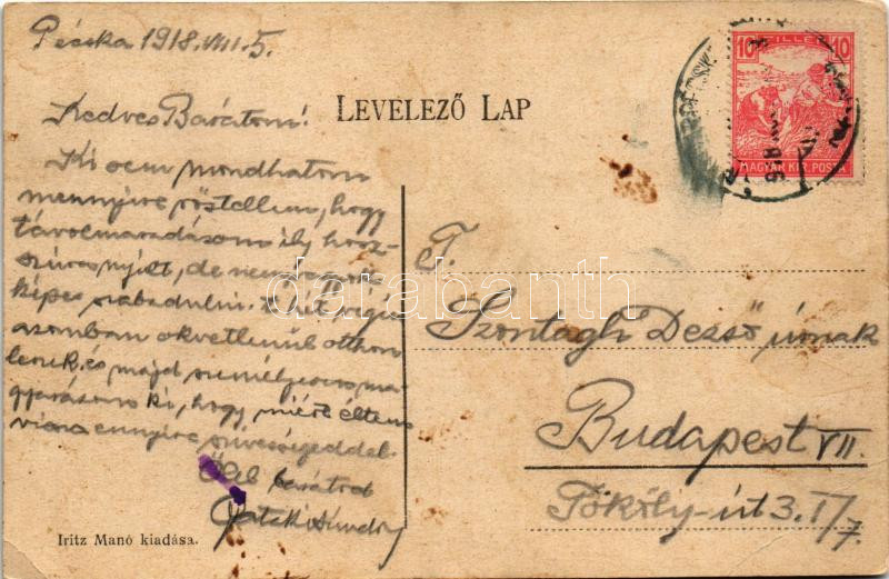 1918 Pécska, Magyarpécska, Pecica; Maros részlet. Iritz Manó kiadása / Mures riverside (EB) - Image 2