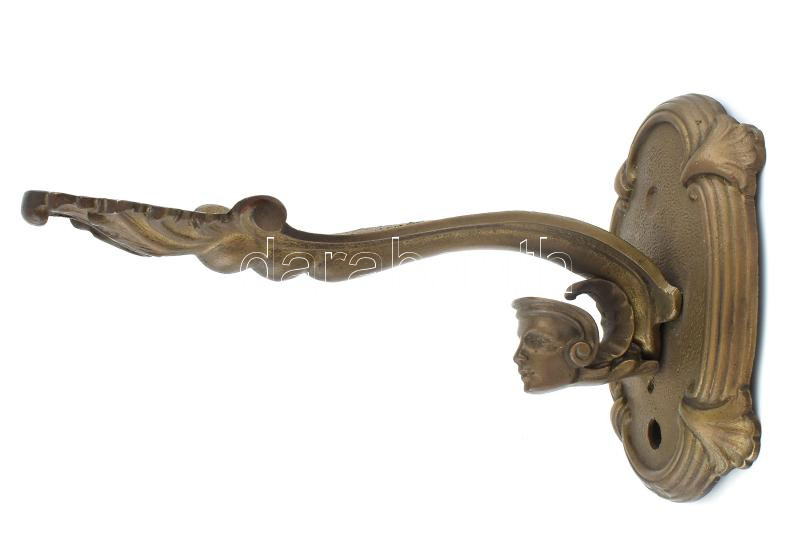 Régebbi historizáló stílusú fali bronz konzol elem, figurális fej díszítéssel, jó állapotban, h: 23 cm, m: 14 cm