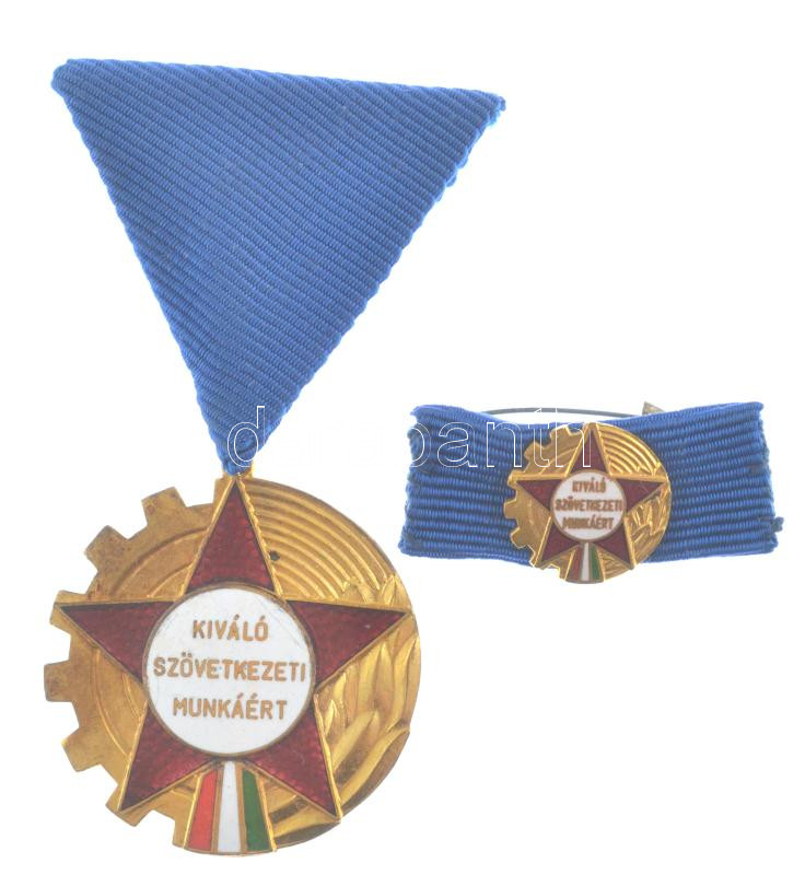 ~1960. 'Kiváló szövetkezeti munkáért' aranyozott, zománcozott kitüntetés mellszalagon szalagsávval, miniatűrrel, eredeti dobozban (38mm) T:1- patina, repedt zománc