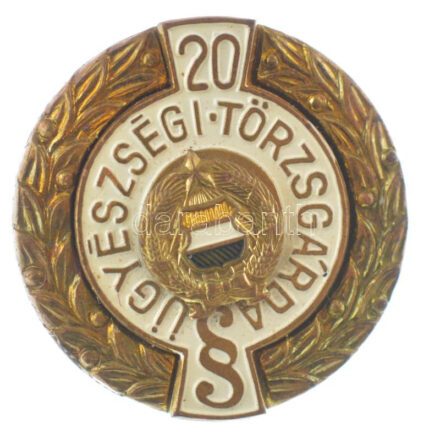 ~1970. 'Ügyészségi Törzsgárda - 20' festett, rátétes Cu-Zn jelvény eredeti tokban (26mm) T:1