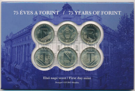 2021. 5Ft Cu-Ni-Zn '75 éves a Forint' első napi veret (6xklf) sorszámozott emléklapon '08097' T:1