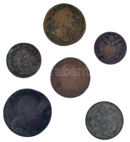 1767. Rézdénár + 176?P 1kr Cu 'Mária Terézia' + 1790S 1kr Cu 'II. József' + 1800B(?) 3kr Cu 'I. Ferenc' + 1851B 1/2kr Cu + 1851A 1kr Cu T:3,3-
