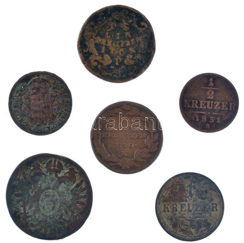 1767. Rézdénár + 176?P 1kr Cu 'Mária Terézia' + 1790S 1kr Cu 'II. József' + 1800B(?) 3kr Cu 'I. Ferenc' + 1851B 1/2kr Cu + 1851A 1kr Cu T:3,3- - Image 2