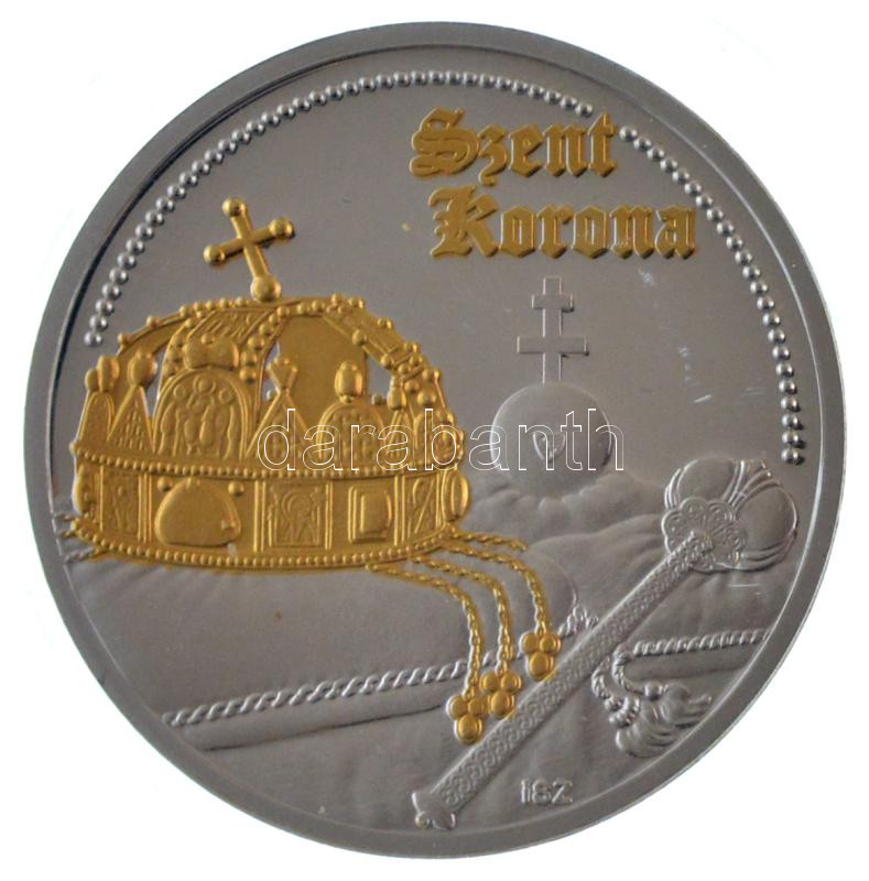 Ifj. Szlávics László (1959-) DN 'Szent Korona emlékérem' részben aranyozott, peremén jelzett Ag emlékérem kapszulában, tanúsítvánnyal (10g/0.925/30mm) T:1- (PP)