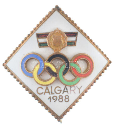 1988. 'Calgary 1988' rátétes, zománcos olimpiai részvételi jelvény (30x32mm) T:1- kis zománchiány