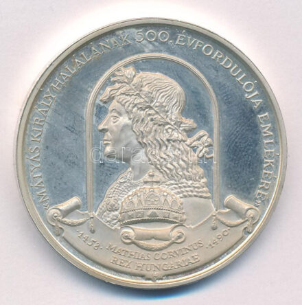 Szabó Géza (1939-) 1990. 'Mátyás király halálának 500. évfordulója emlékére' kétoldalas Ag emlékérem (35,75g/0,835/42mm) T:1- (PP) patina