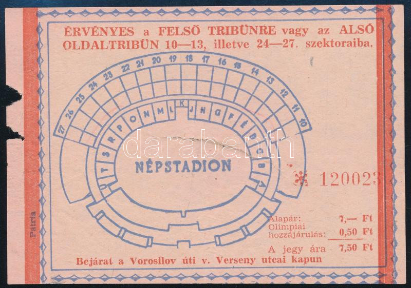 1959 Belépőjegy a Népstadionba, FTC meccsre, szakadással