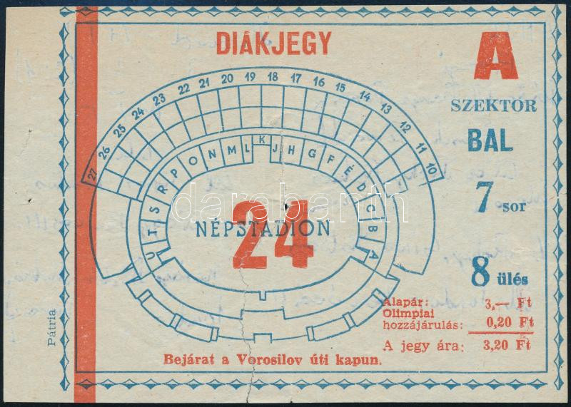 1959 Belépőjegy a Népstadionba, Honvéd-MTK meccsre, szakadással