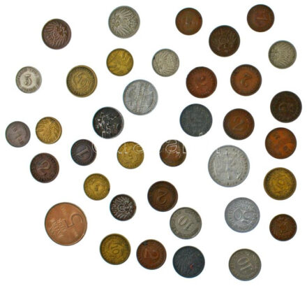 Német Birodalom 1901-1908. 2pf-5pf (3xklf) + 1923A 500M Al + 1924-1929. 1pf-2pf bronz (3xklf) + Német Harmadik Birodalom 1935-1944. 1pf-50pf (13xklf) T:2-3 German Empire 1901-1908. 2 Pfennig - 5 Pfennig (3xdiff) + 1923A 500 Mark Al + 1924-1929.