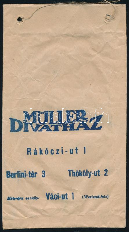cca 1940-60 3 db reklám papírzacskó: Müller Divatház (Bp.); Forte; Nyár, üdülés, Pax golyóstolla, Kallus illsuztrácvióval (sérült). - Image 2