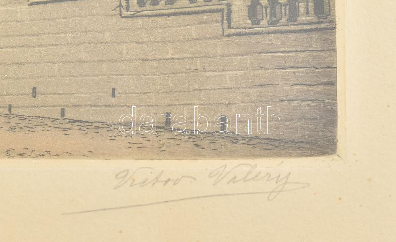 Victor Valery: Templom. Színezett rézkarc, papír, jelzett, üvegezett keretben. 14,5x20,5 cm - Image 2