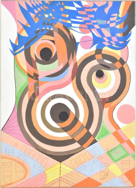 Sugár Gábor (1976-): Színes formák. Akril, vászon, jelzett, hátoldalán autográf felirattal és a művész bélyegzőjével, 70x50 cm