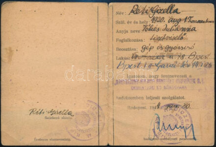1944 Hadiüzem belépési igazolványa fénykép nélkül