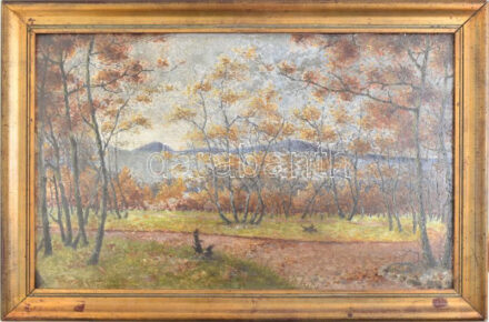 Wörsching N. János: Erdő. Olaj, karton, keretben, jelzett, 34x54 cm