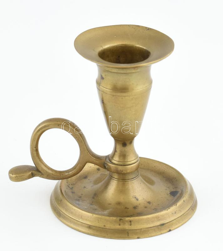 Régi bronz gyertyatartó, kopott, m: 8 cm