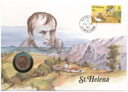 Szent Ilona 1991. 1p felbélyegzett borítékban, bélyegzéssel, német nyelvű leírással T:UNC patina Saint Helena 1991. 1 Penny in envelope with stamp and cancellation, with German description C:UNC patina