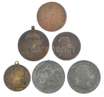 1896. 'Ezredéves történetünk ezredekre remény nekünk / 896' kétoldalas vert bronz milleniumi emlékérem (33mm) + 1896. 'I. Ferencz József / Milleniumi emlék' kétoldalas vert Cu-Ni emlékérem (29mm) + 1898. 'Signum Memoriae - Jubileumi