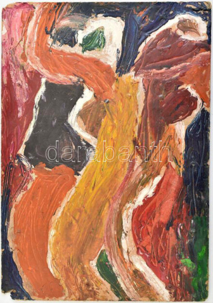 Csepeli Németh Miklós (1934-2012): Három alak. Olaj, farost, jelzés nélkül, sérült, 42,5×29,5 cm