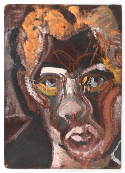 Nagy Lajos (1956-): Fehér bottal (kétoldalas mű, hátoldalán férfi portré). Olaj, farost, kissé sérült, jelzés nélkül. 31,5x23,5 cm