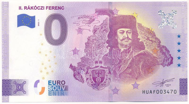 2022. 0E szuvenír bankjegy 'II. Rákóczi Ferenc' T:I Hungary 2022. 0 Euro souvenir banknote 'Francis II Rákóczi' C:UNC