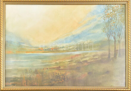 Hankó Béla (1927-1993): Balaton. Akvarell, papír, jelzett (hátoldalán nyomtatottan). Üvegezett fakeretben, 35×50 cm