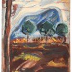 Fodor jelzéssel: Színes táj (kétoldalas mű, hátoldalán női arckép). Olaj, fa. Kissé sérült. 30×21 cm