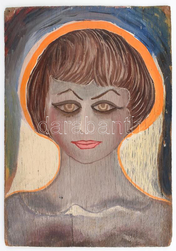 Fodor jelzéssel: Színes táj (kétoldalas mű, hátoldalán női arckép). Olaj, fa. Kissé sérült. 30×21 cm - Image 2