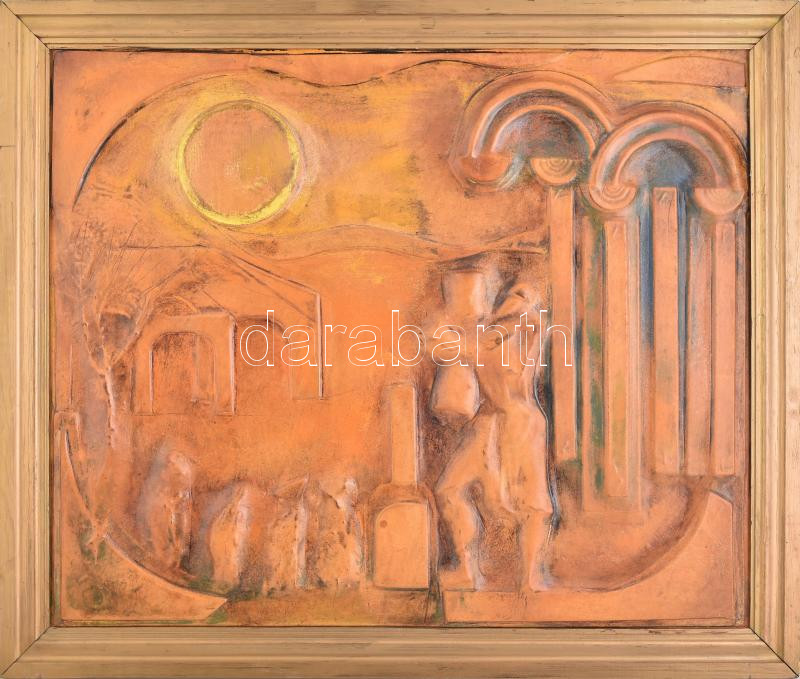 Litkei József (1922-1988): Sámson I. Bőrkép, hátoldalán Vizualart címkén feliratozott, fakeretben, 56×71 cm