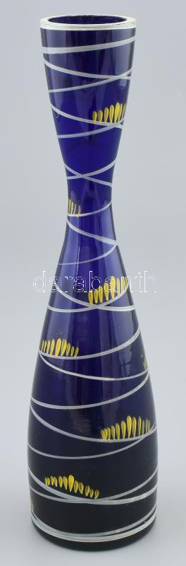 Parádi üveg váza, jelzés nélkül, kopásokkal, m: 25,5 cm