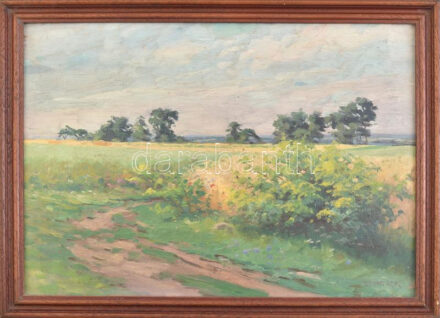 Szontágh Tibor (1873-1930): Zöldellő táj. Olaj, karton, jelzett. Dekoratív fakeretben. 25,5×35,5 cm