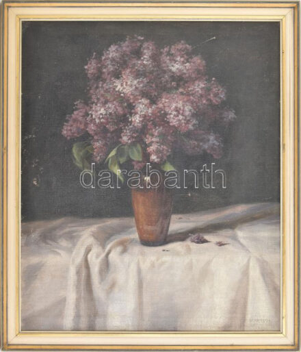 Szontágh Tibor (1873-1930): Csendélet. Olaj, vászon, jelzett. Sérült. Dekoratív fakeretben. 60×50 cm