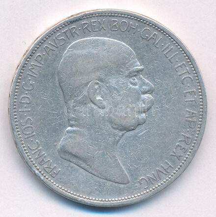 Ausztria 1908. 5K Ag 'Ferenc József - Jubileum' T:2-,3 ph., patina Austria 1908. 5 Corona Ag 'Franz Joseph - Jubilee' C:VF,F patina, edge error Krause KM#2809