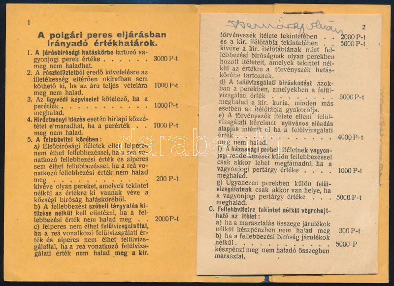 cca 1937 Minerva-féle illeték-táblázat és ügyvédi díjszabás. Összeáll.: Pajor Rezső. Bp., Minerva Papírház - Image 2